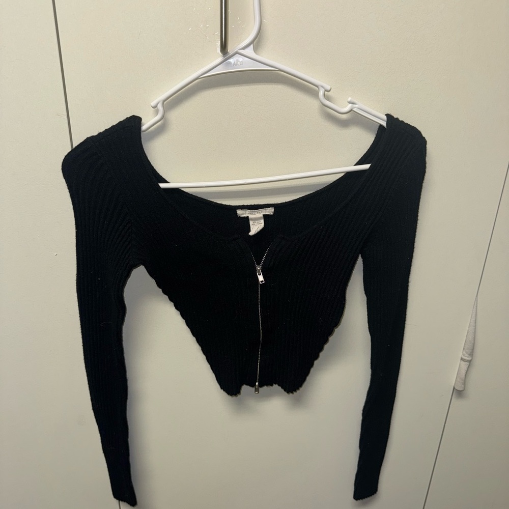 Full Tilt Black Ribbed Zip-Up Cardigan